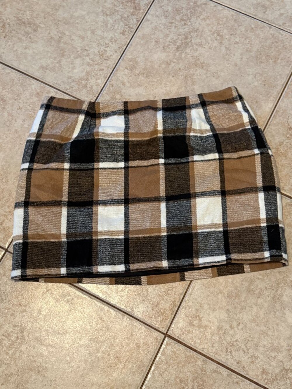 Women’s Plaid Mini Skirt Beige Brown Size XXL Zipper (005)